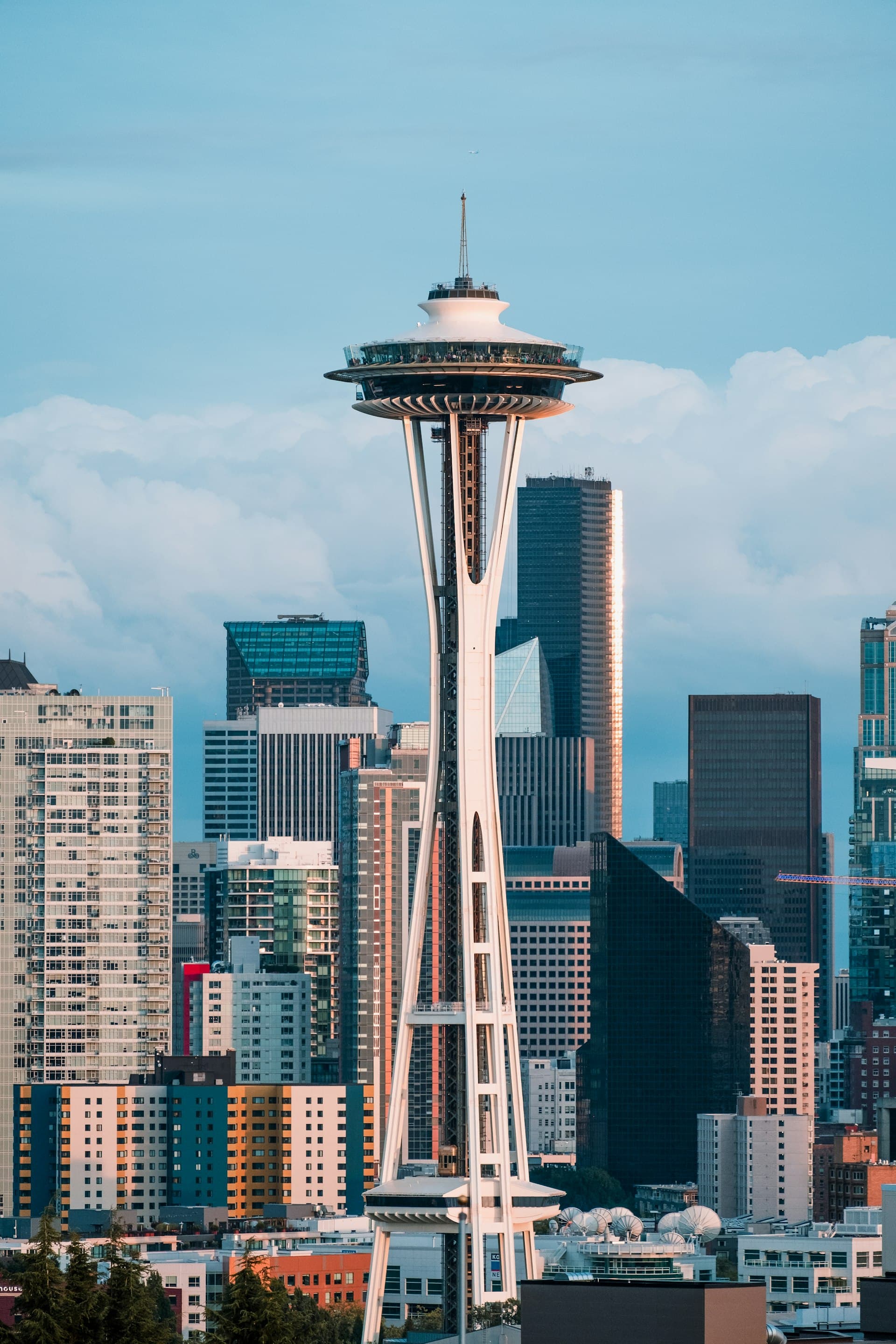 Seattle skyline with Mount Rainier floating above the city in late morning light